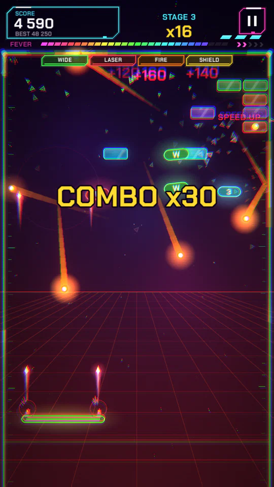 Screenshot: fireballs and multiball, combo x30 in Classic mode